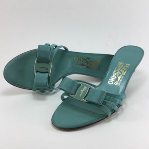 Salvatore Ferragamo Claretta turquoise slides size 6.5